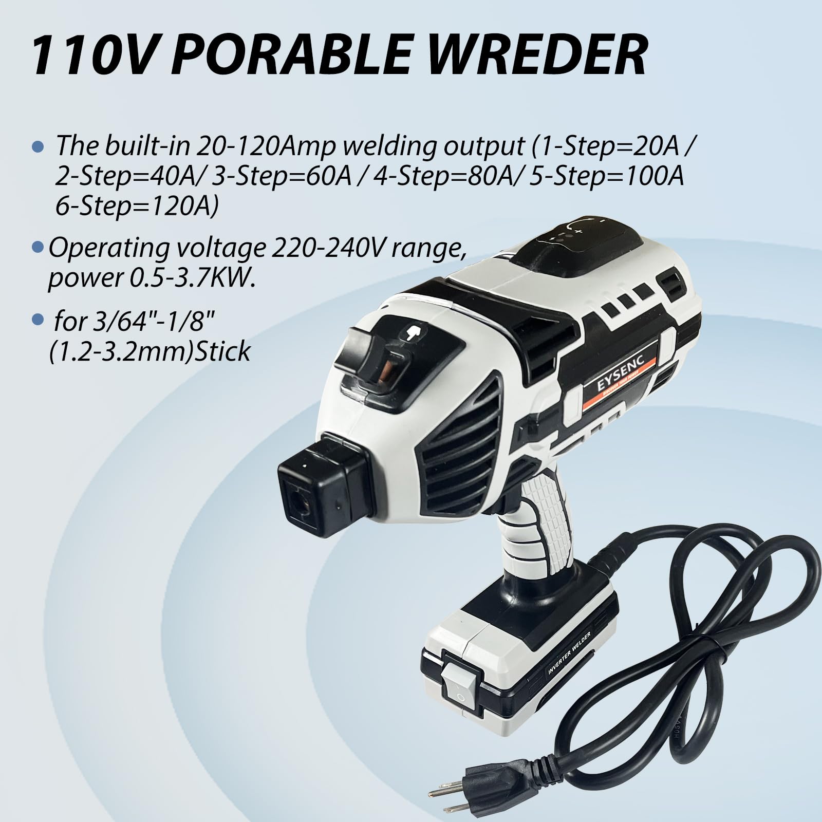 Spawarka, przenośny pistolet maszynowy do spawania łukowego, stojąca ręczna spawarka IGBT do spawarki 3/32"-1/8", spawarka 220 V, 6 zmiennych regulacji prądu (szara))