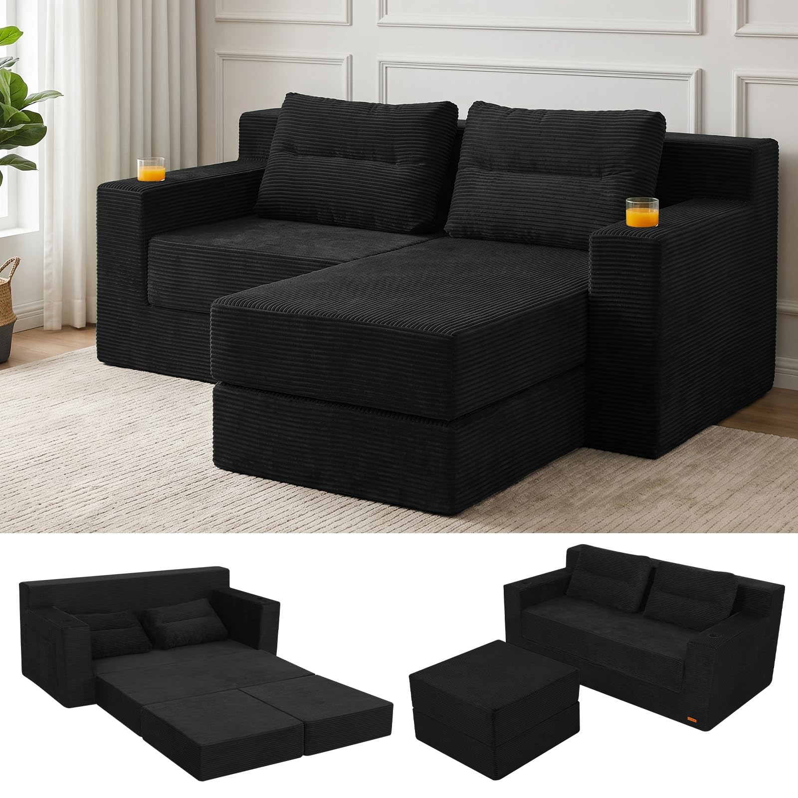 COMAX Futon Sofa Bed, Convertible Sofa Bed, Folding Boneless Couches