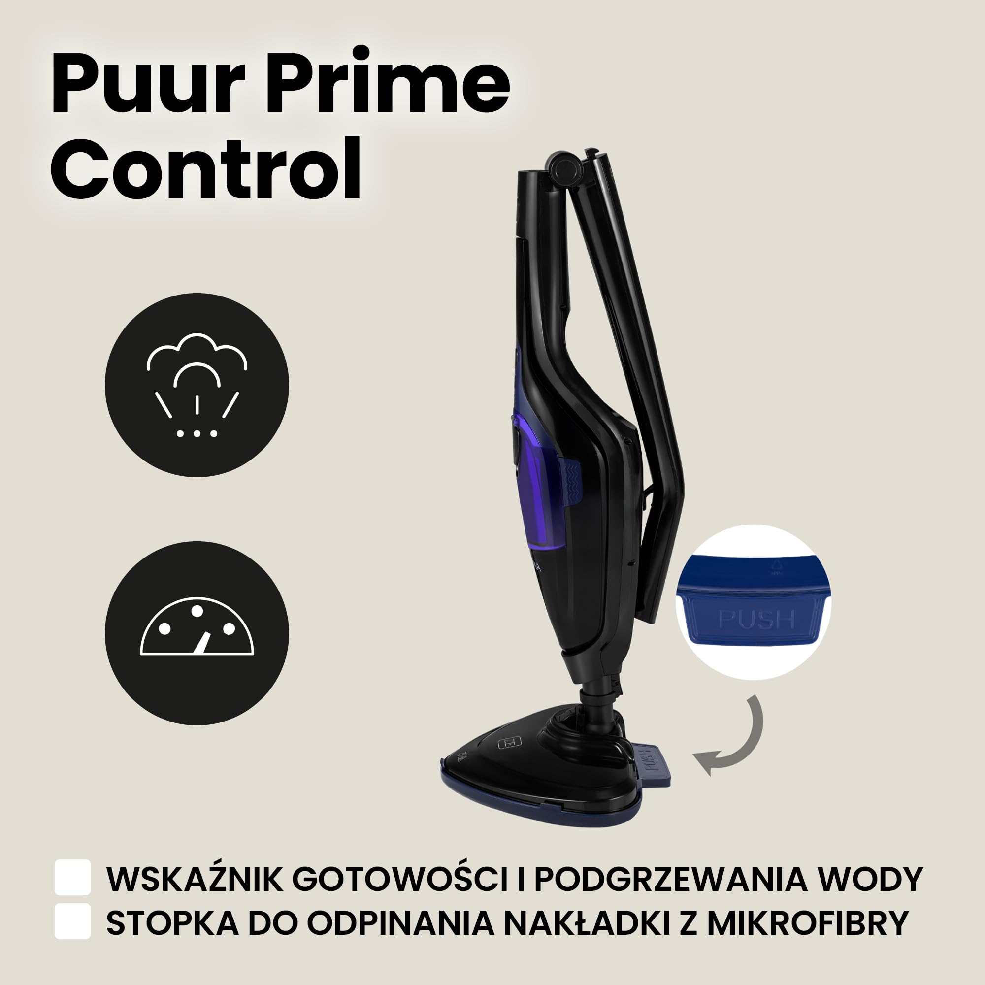 ZEEGMA Mop Parowy Ręczna Myjka Parowa Puur Prime Control 13 w 1, Zestaw Końcówek, 1500 W, 400 ml