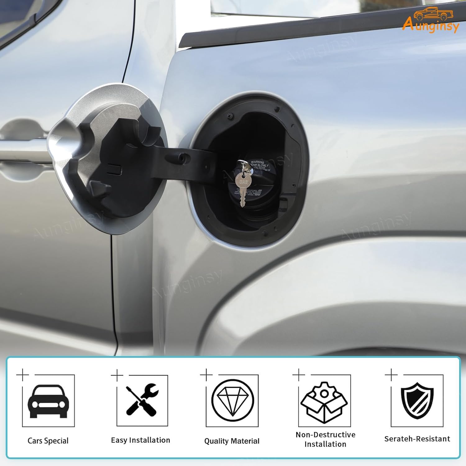 Aunginsy Car Fuel Tank Cap Replacement Anti-theft Lock Cap Compatible with Toyota Tacoma 2024 2025 2026, Pickup Door Fuel Filler Cover W/Lock Gas Cap Trim Cover Protector with Lock/Key Accessories