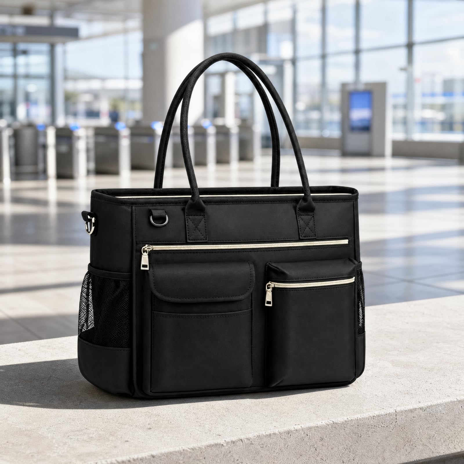 Laptoptasche mit Reißverschlussfach multifunktional Polyester-Tote-Tasche vielseitig Computertasche für Lehrer, Krankenschwestern, Pendeln, Arbeitsweg