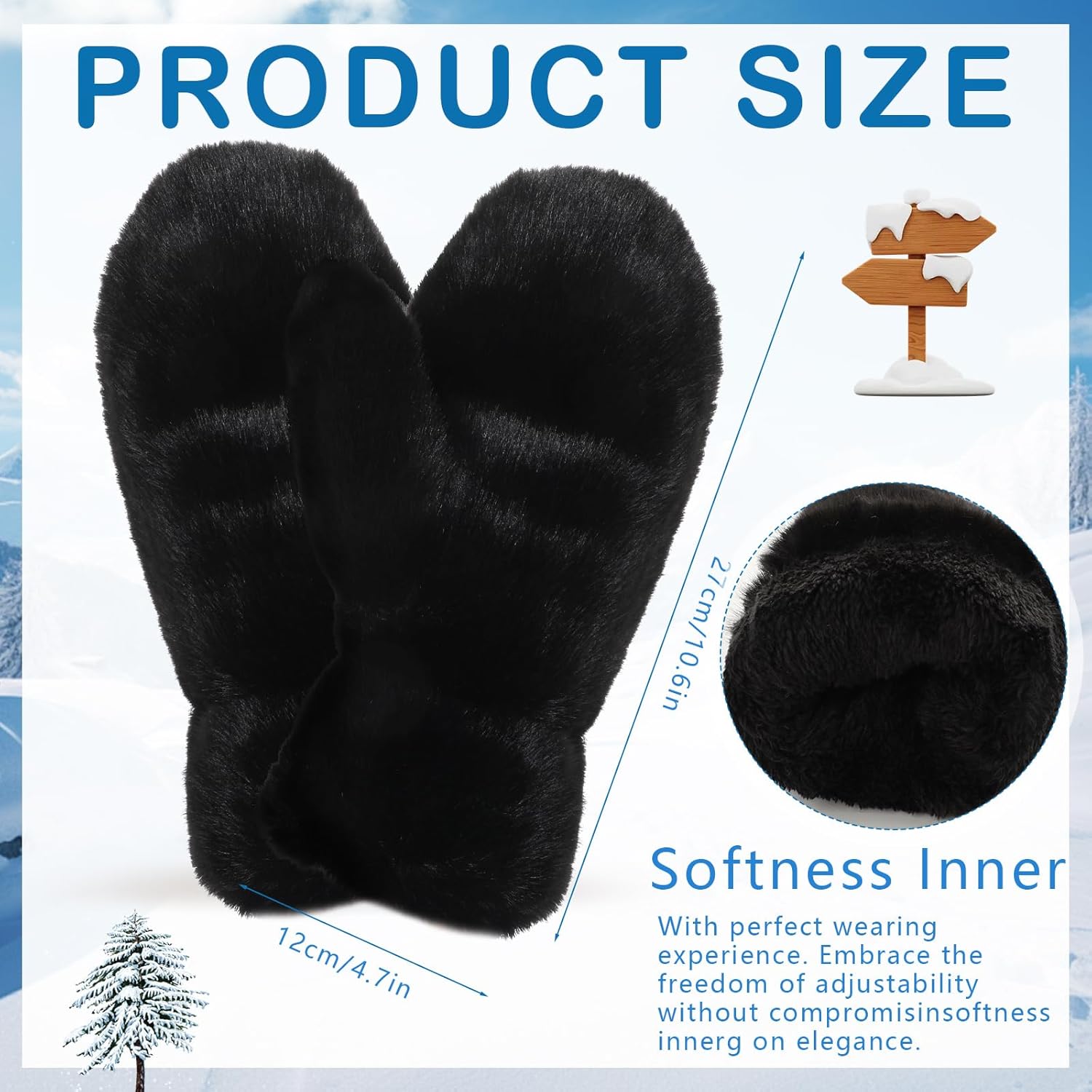 3 Pieces Faux Fur Bucket Hat Set Women, Winter Fluffy Fisherman Plush Warm Hats Warmer Bucket Hat Sherpa Lined Mittens Glove - Image 3