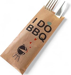 I DO BBQ Kraft Paper Silverware Bags - Utensil Holders for Wedding Rehearsal Dinner or Engagement Barbeque - Silverware Holder Bag - Pocket Sleeves - Flat 2.8" x 7.5" - Pack of 50