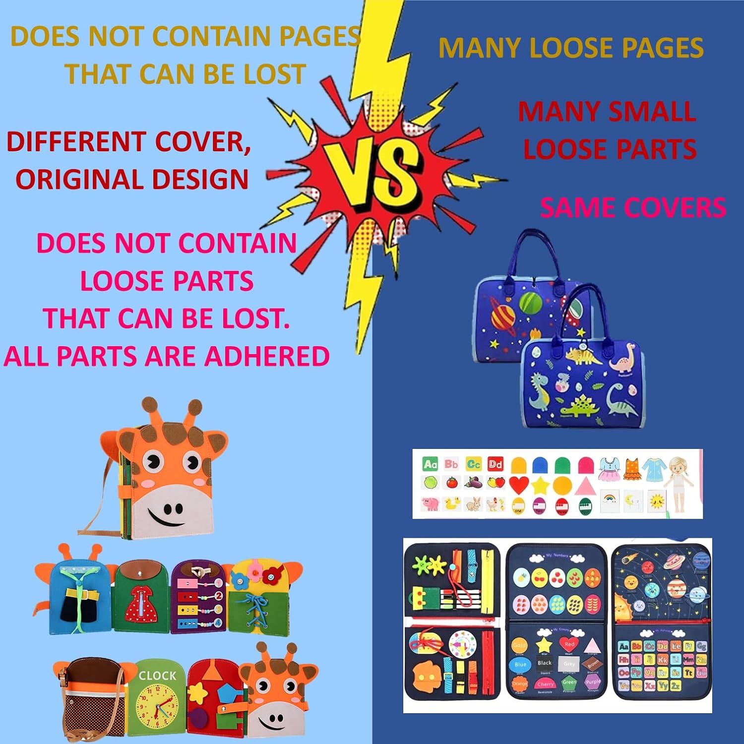 Giraffe Quiet Activity Book, 8 basic skills. Busy book for toddlers, Sensory Toy for Toddlers. Developing Motor, Cognitive, and Sensory Skills. Giraffe backpack. Zipper button toy for toddler