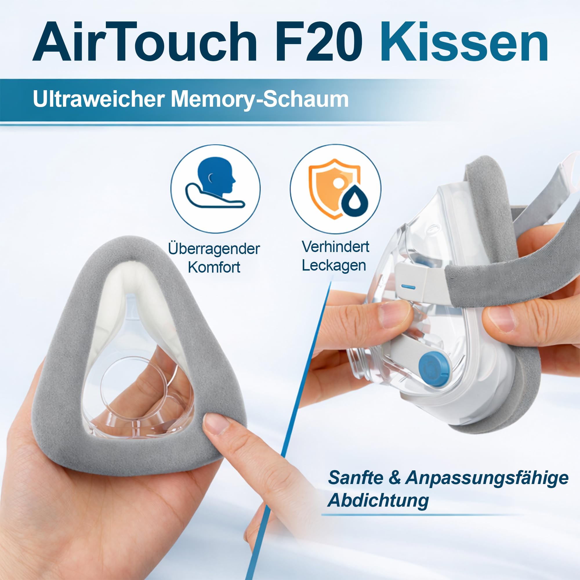 AirTouch F20 Ersatzkissen (Memory-Schaum) – Kompatibel mit F20 Maske – Weiches Maskenzubehör – 2 Packung – Größe Mittel