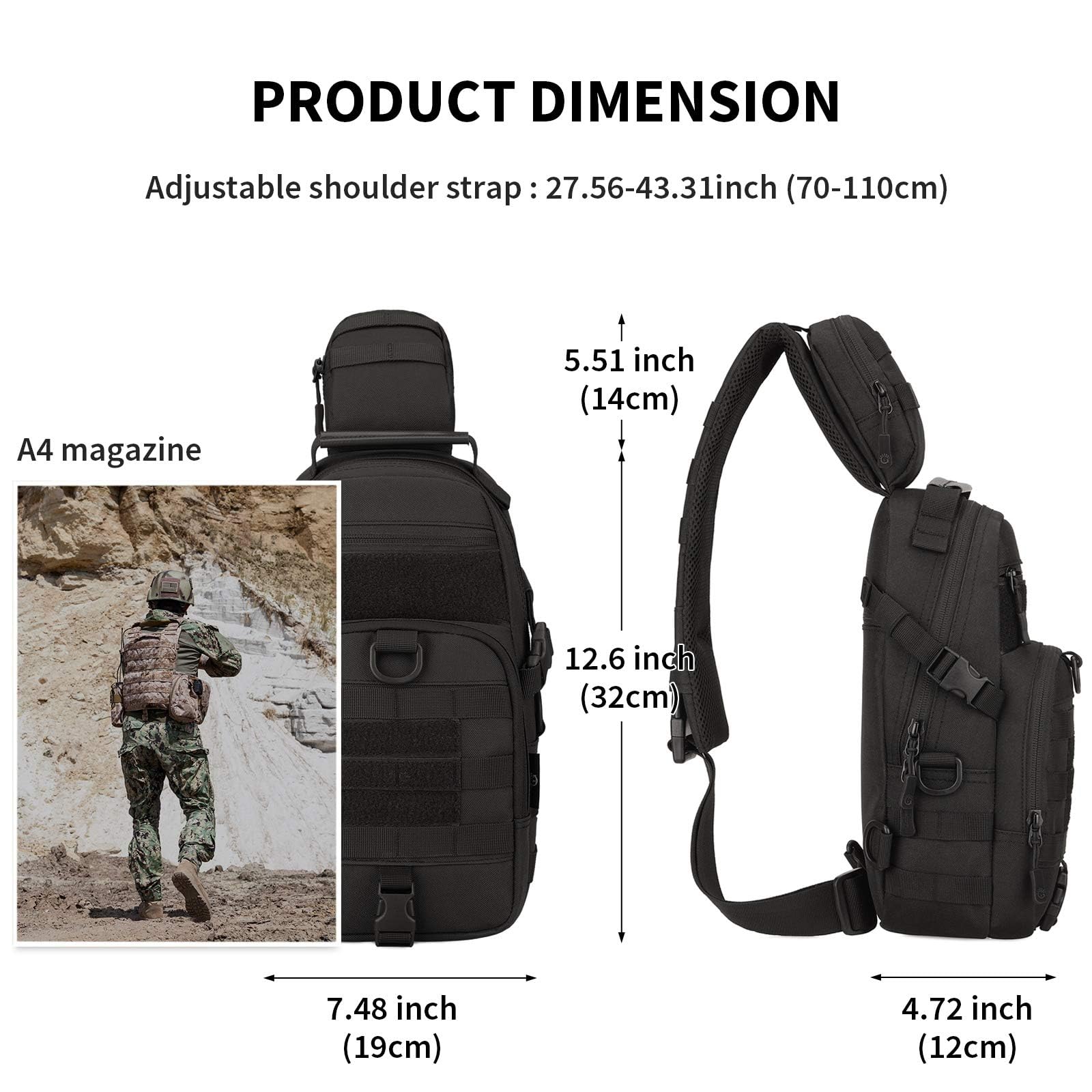 VINBAGGE Sac de Poitrine Tactique Sacoche Bandoulière Homme Sac bandoulière épaule Molle Militaire Sacs à dos Porté Travers pour Camping Randonnée Trekking