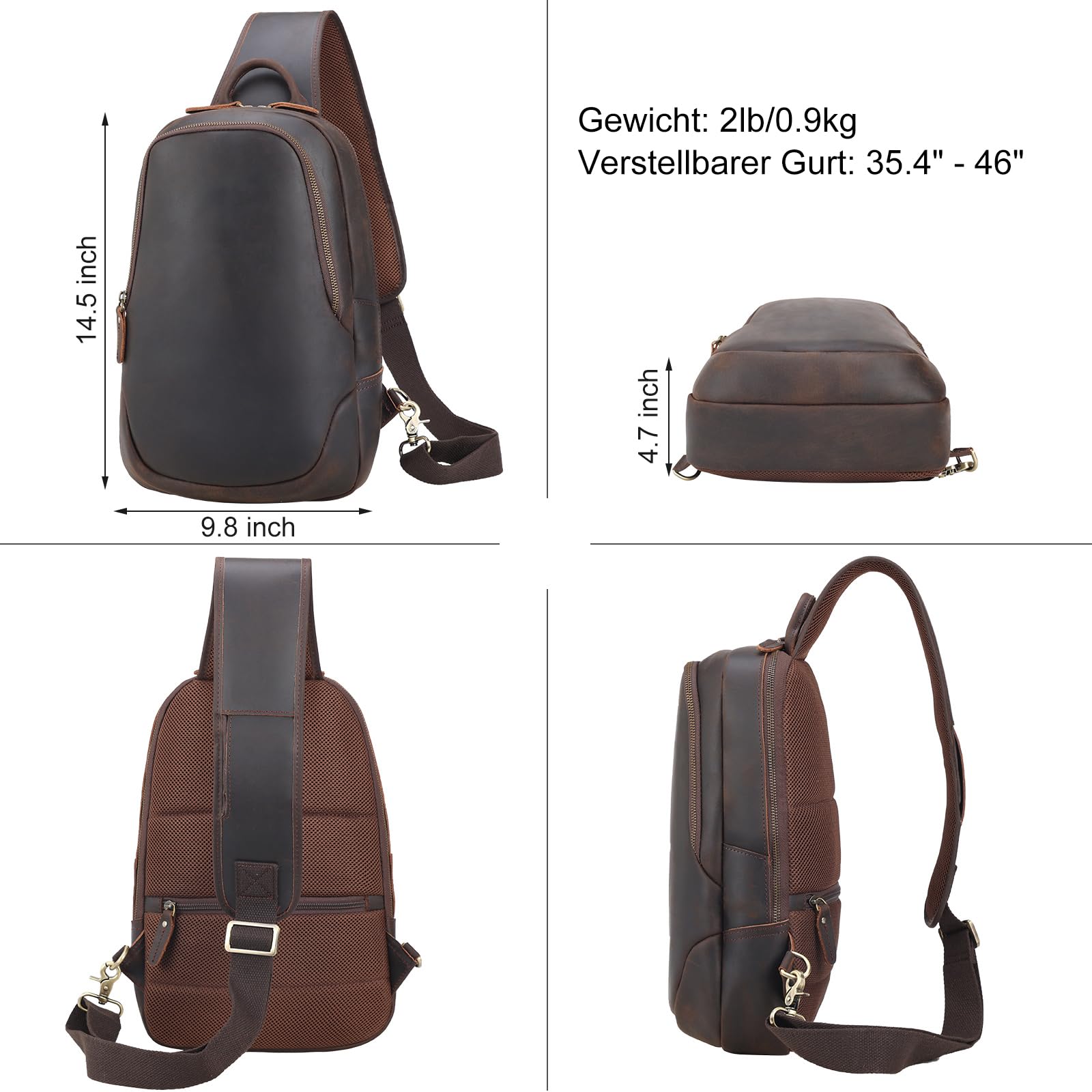 TIDING Umhängetasche aus Leder für Herren, Umhängetasche, Diebstahlschutz, kleiner Rucksack für Reisen, Arbeit, Alltag