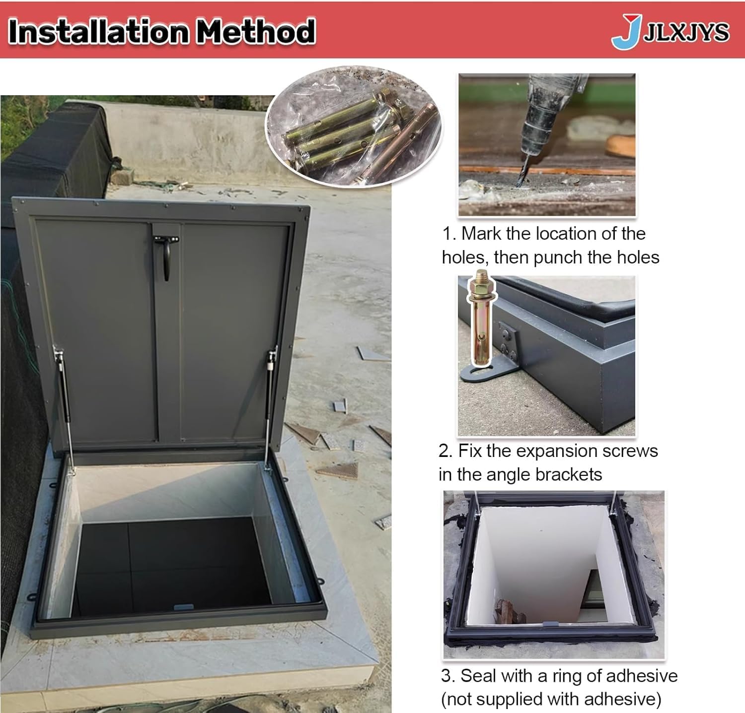 Commercial Steel Ceiling Access Hatch with Handle & Gas Strut, Roof Manhole Lid, Skylight Rain Cover, Durable Access Panel (29.5x39.4in / 75x100cm)