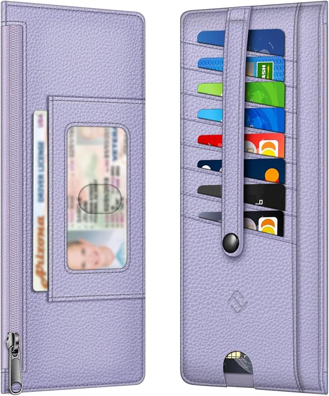FINTIE Slim Credit Card Wallet Holder Change Pouch | RFID Blocking Business Cards Cases with Zipper Pocket for Cash, Coin, Receipt, Lilac Purple