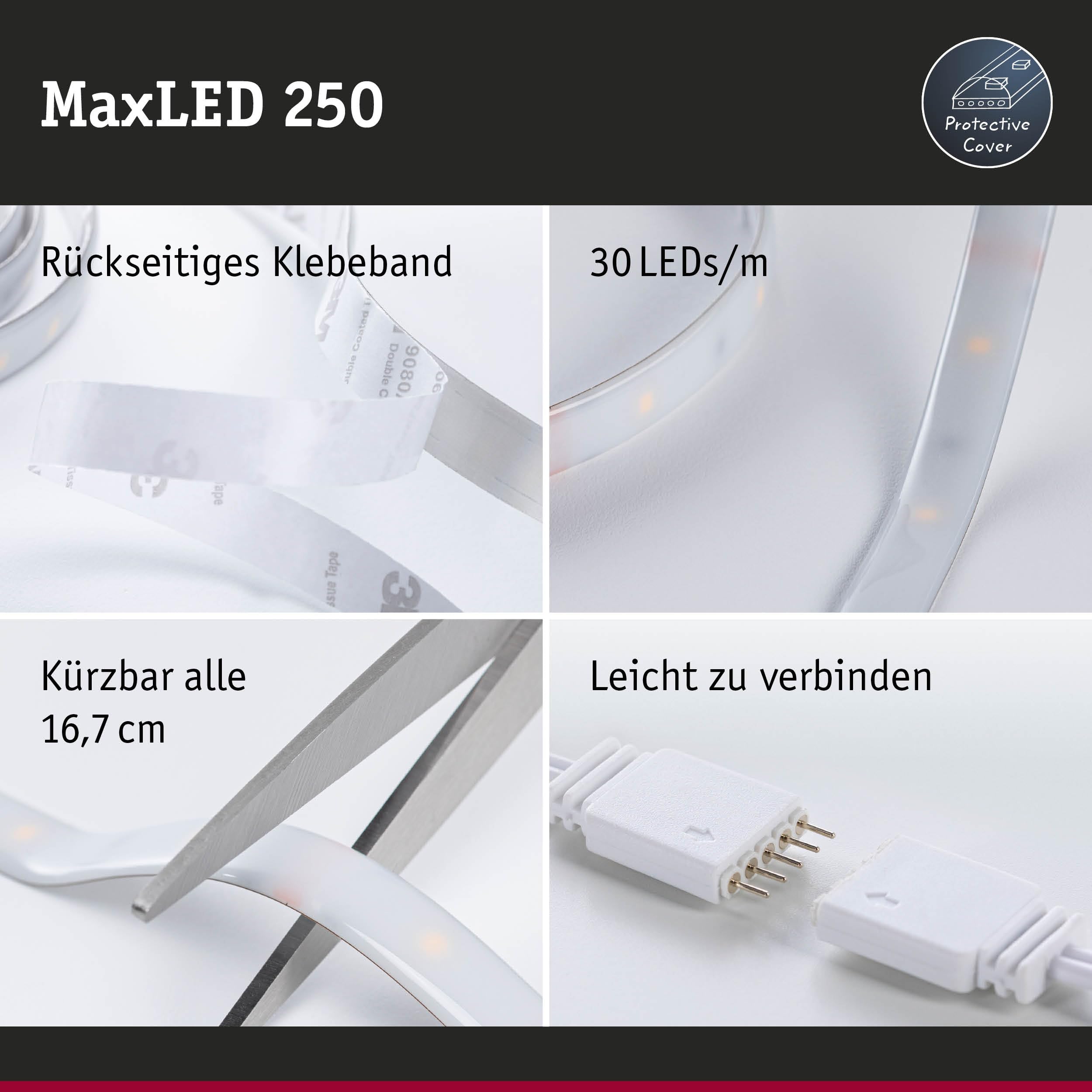 Paulmann 78867 LED Stripe MaxLED 250 Basisset Smart Home Zigbee 5m IP44 22W 1000lm 30LEDs/m RGBW+ 36VA dimmbar Silber Kunststoff