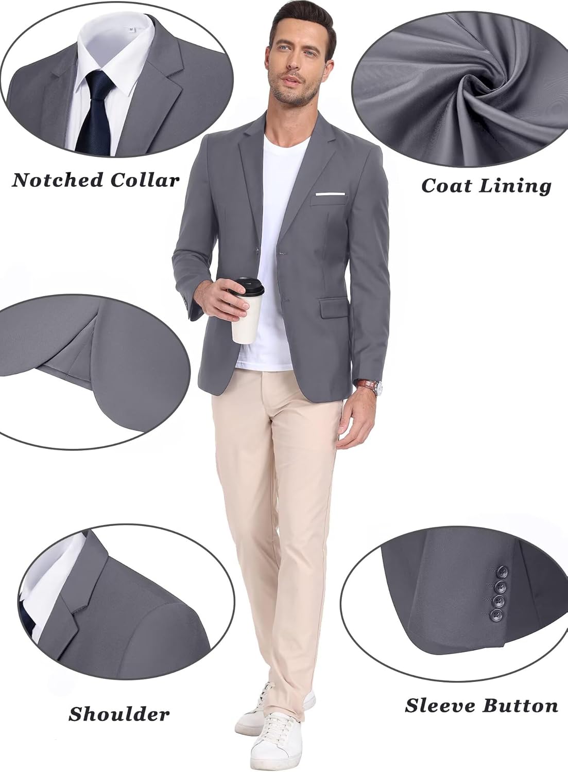 Mens Suit Jackets Casual Two Button Slim Fit Blazers Suit Separates Coat Sport Coats with Pockets for Wedding Prom Party - Image 4