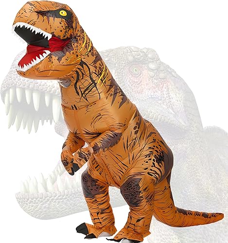 RHYTHMARTS Disfraz inflable de dinosaurio, disfraces inflables de T-rex, disfraz de Halloween, disfraz de adulto, Marrón
