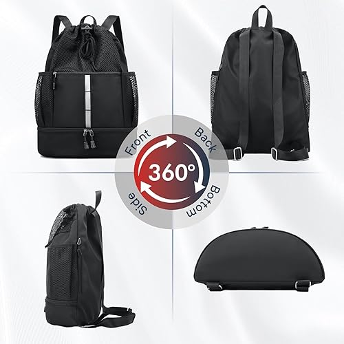 Miniatura 7 de PinCute Bolsa de gimnasio con cordón para hombres y mujeres, mochila deportiva de malla con bolsillo para ropa húmeda y compartimento para zapatos