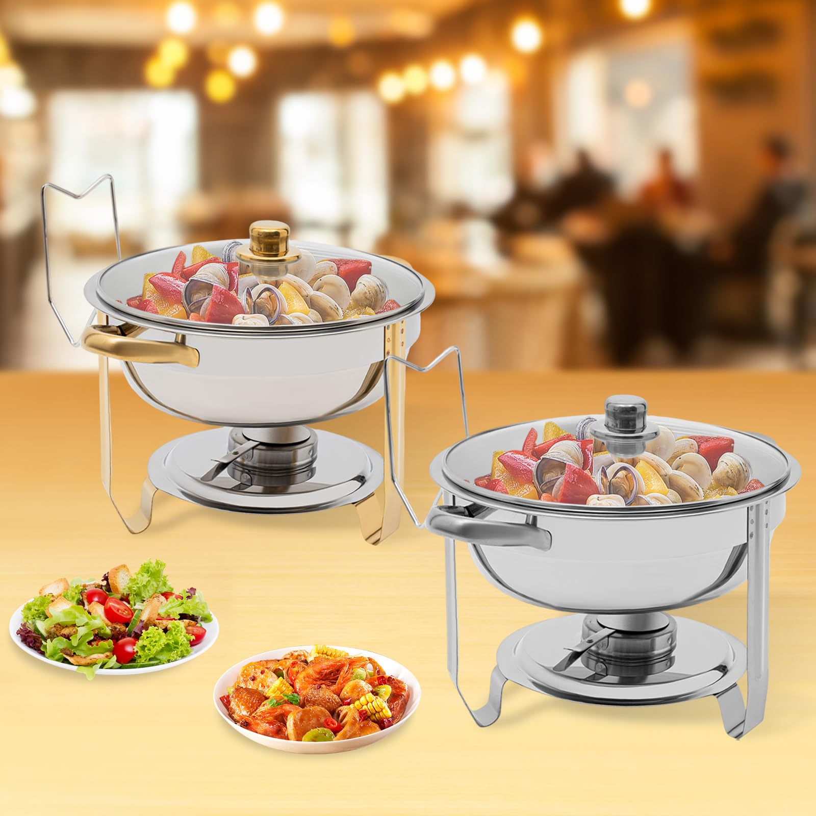Set da 5 pezzi per chafing a buffet, in acciaio inox e set di scaldabagni rotondi per chafing a buffet