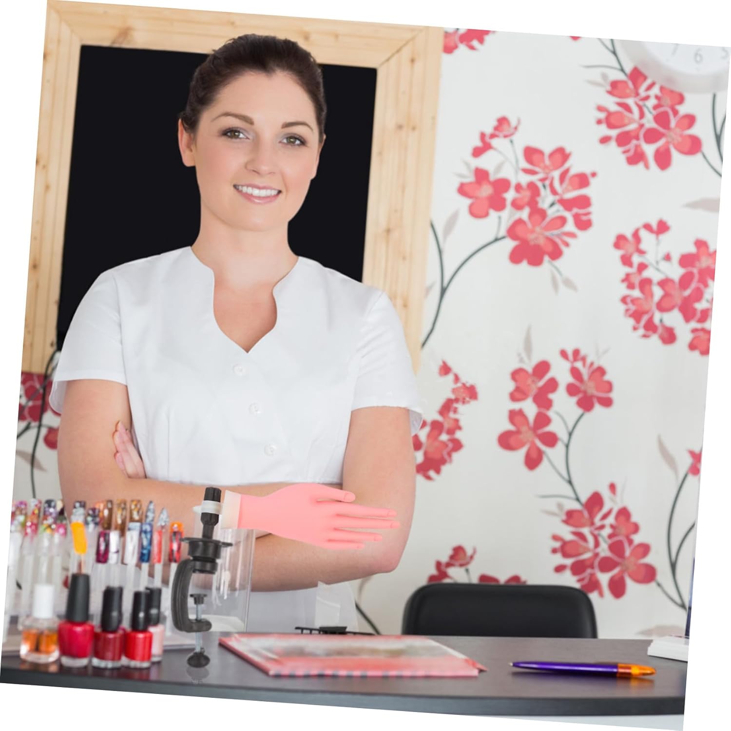 Manicure Training Hand Model with Fixed Stand Realistic Artificial Hand for Nail Practice Simulation Skin Color Fake for Salon and Home DIY Nail Art Artists and Beginners