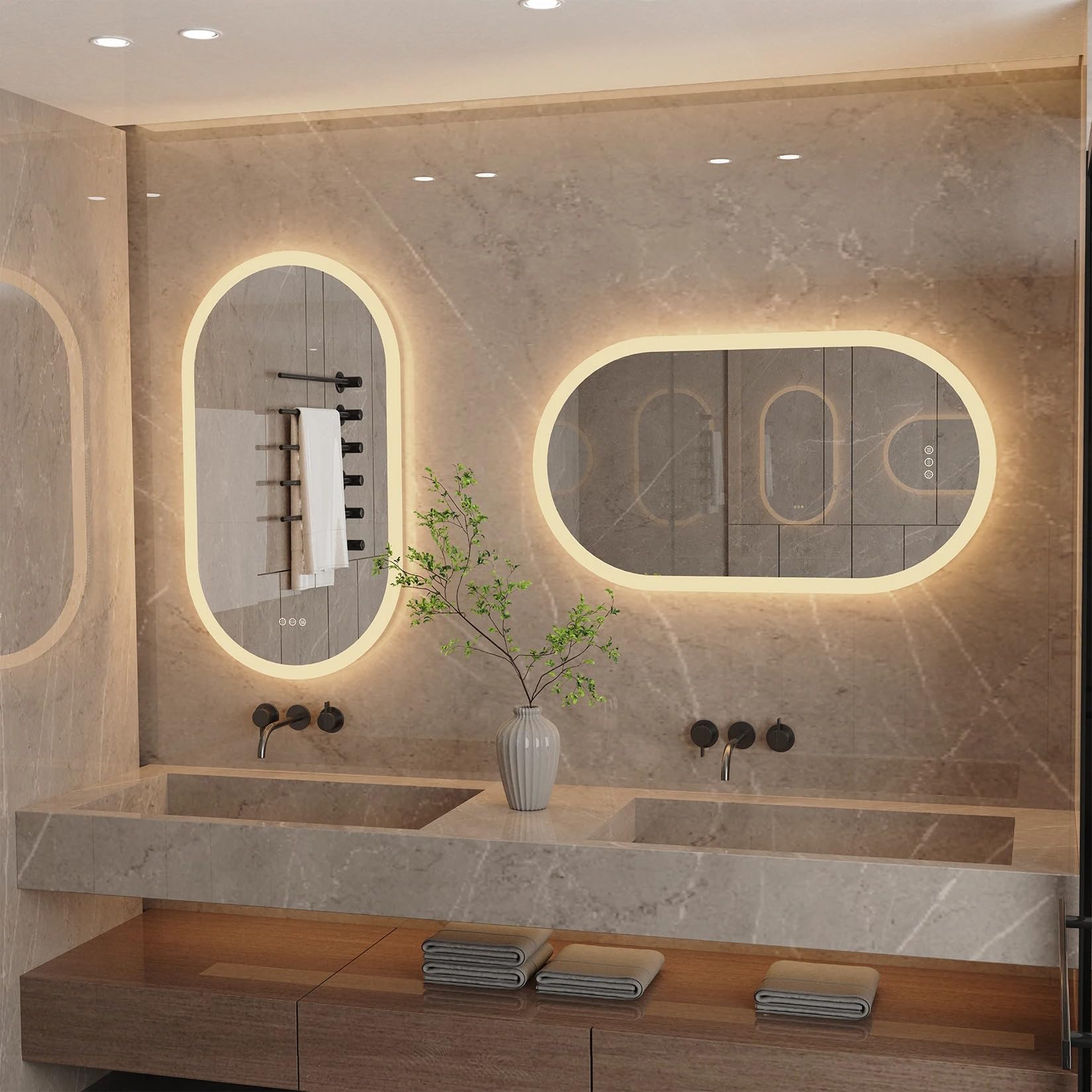 Genérico Espejo Baño con Luz Led Ovalado 80 x 50 cm Espejos de Baño Antivaho con Luz Retroiluminado Regulable Espejo Moderno Inteligente con Interruptor Tactil y Enchufe para Recibidor vestidor