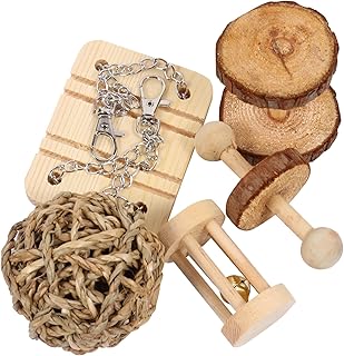 Angoily 5pcs Wooden Hamster Bite Toys for Teeth Grinding Natural Chew Toys for Small Pets Like Chinchillas Guinea Pigs and Material