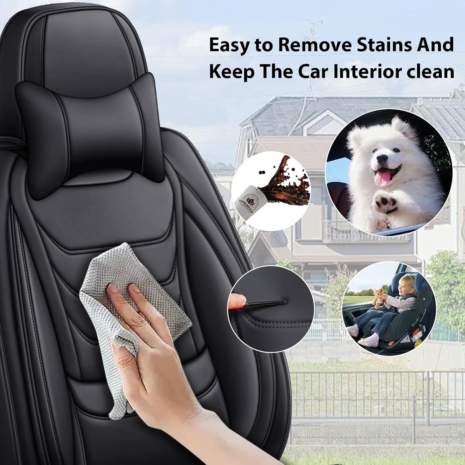 Fit for Mitsubishi Outlander 2003-2025 Custom Seat Covers, PU Leather Car Seat Covers, Full Coverage Protection, Thick Cushioning Seat Protectors(Luxury Full Set/Black)