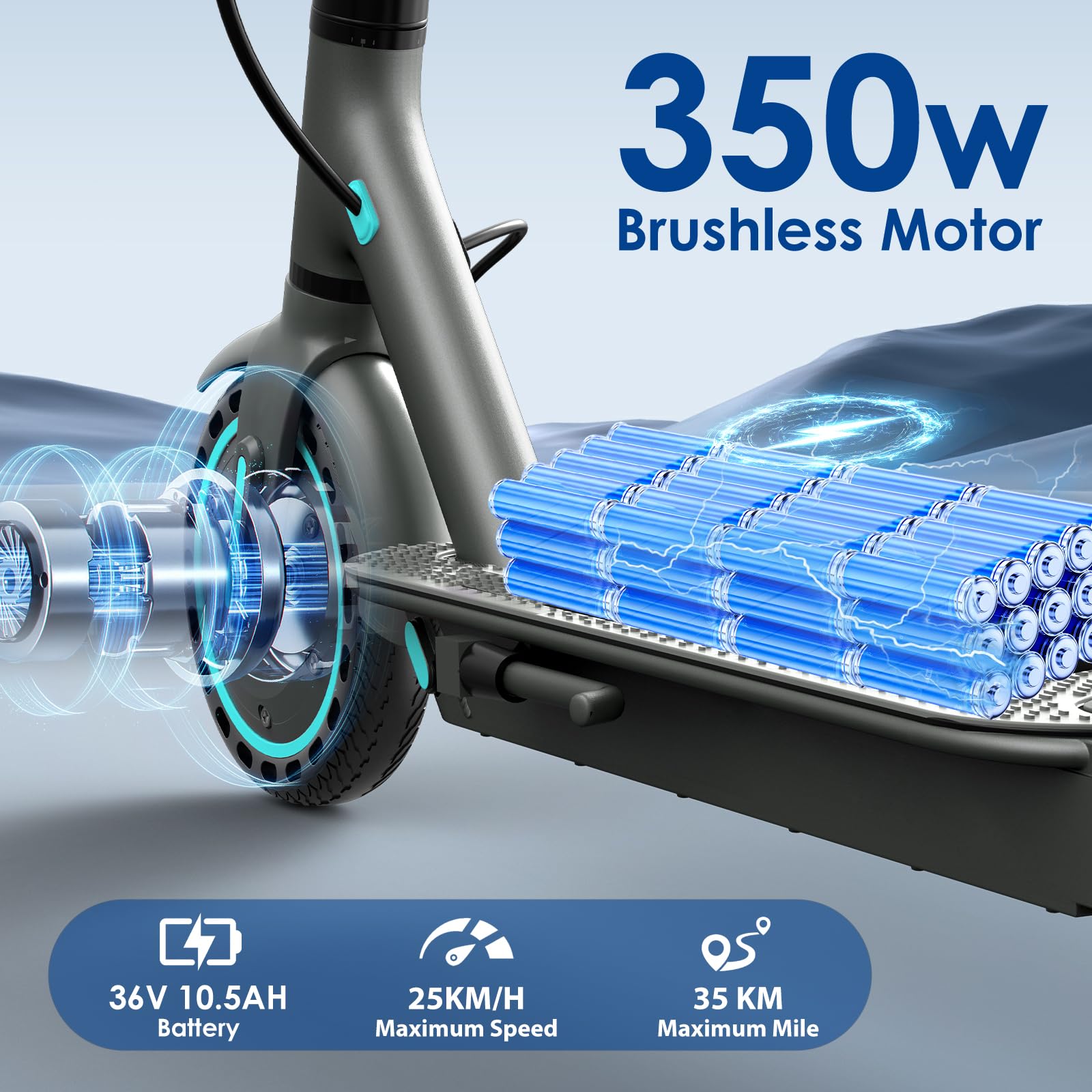 Monopattino Elettrico per Adulti,Pneumatici 8.5/10",Motore Potente 350/500W, Autonomia fino a 36/40/45km, Velocità Massima 25 km/h, Doppio Illuminazione e Doppia Frenata, APP Smart