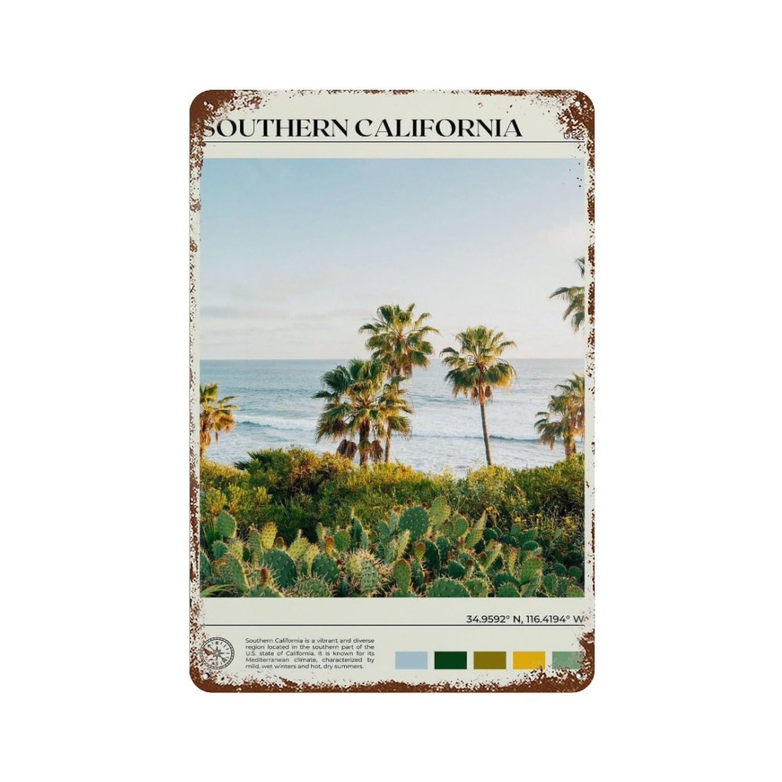 xiaoxiaoshen Real Photo Southern California Wall Decor Art Metal Tin Poster Modern Home Decor Art Home Bar Shop Decorations Vintage Sign 30x20cm