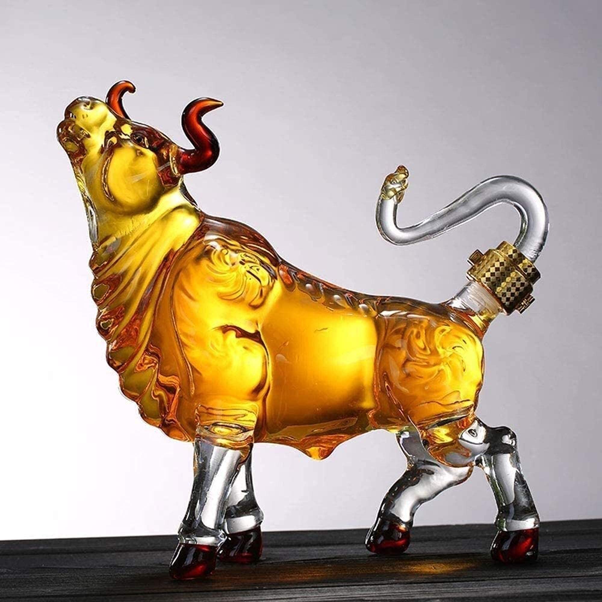 ESGT Animal Whiskey Decanter, Chinese Zodiac Lucky Happy New Year Gift - Bull Home Office Decor 1000ML Bull-Shaped Decanter