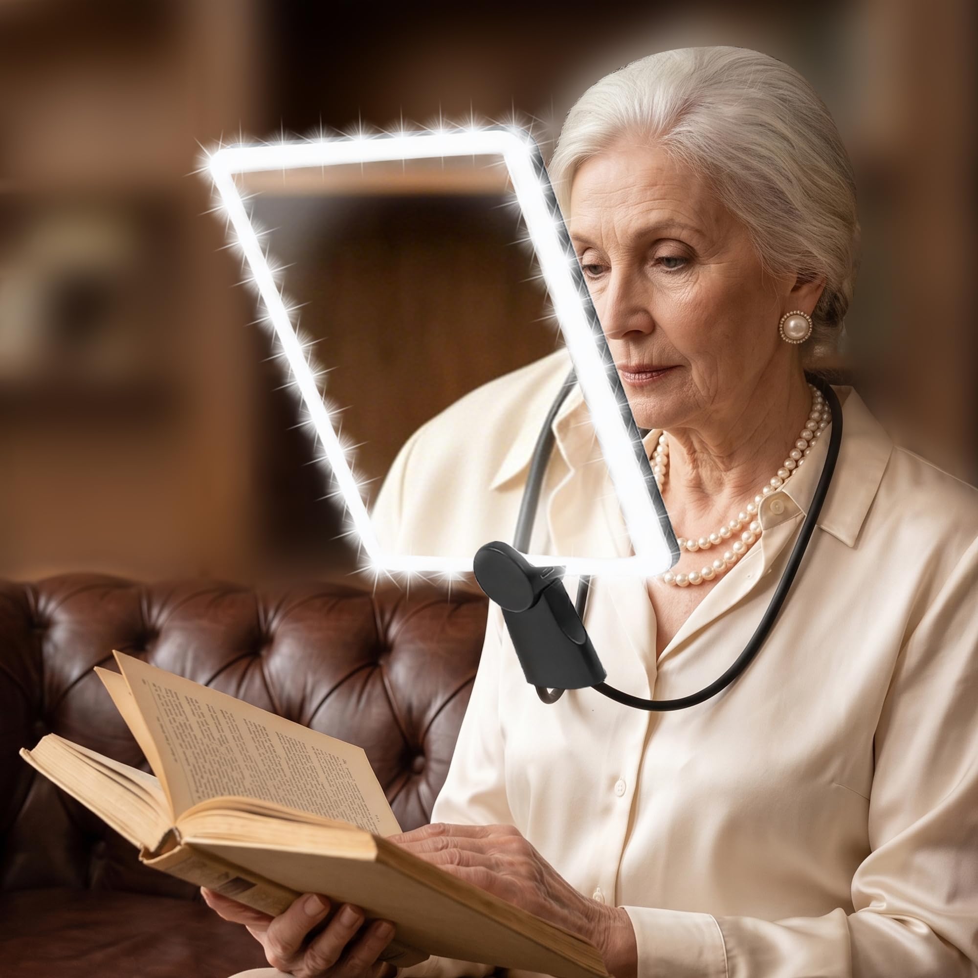 Innvist 5X Magnifying Glass with Light for Reading, Full Page Book Magnifier, Hands Free Neck Magnifying Glass, Rechargeable Handheld Lighted Magnifier for Seniors Hobbies Craft Sewing Repair 24X17cm