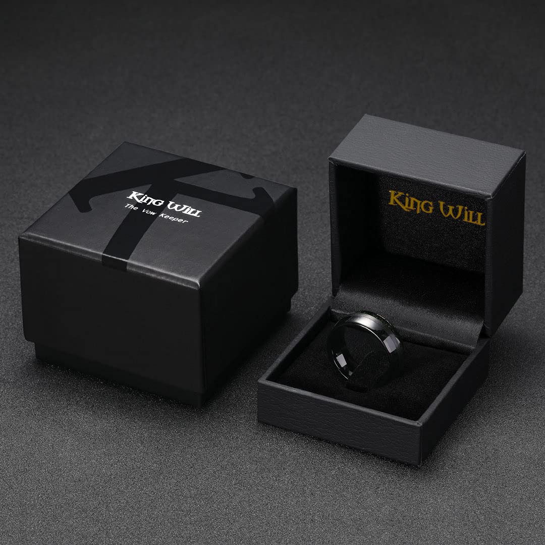 King Will Anillo de boda de carburo de tungsteno para hombres y mujeres, 8 mm de ancho, negro/dorado/plateado con incrustaciones de madera de koa natural/arce, diseño abovedado, anillo de boda de