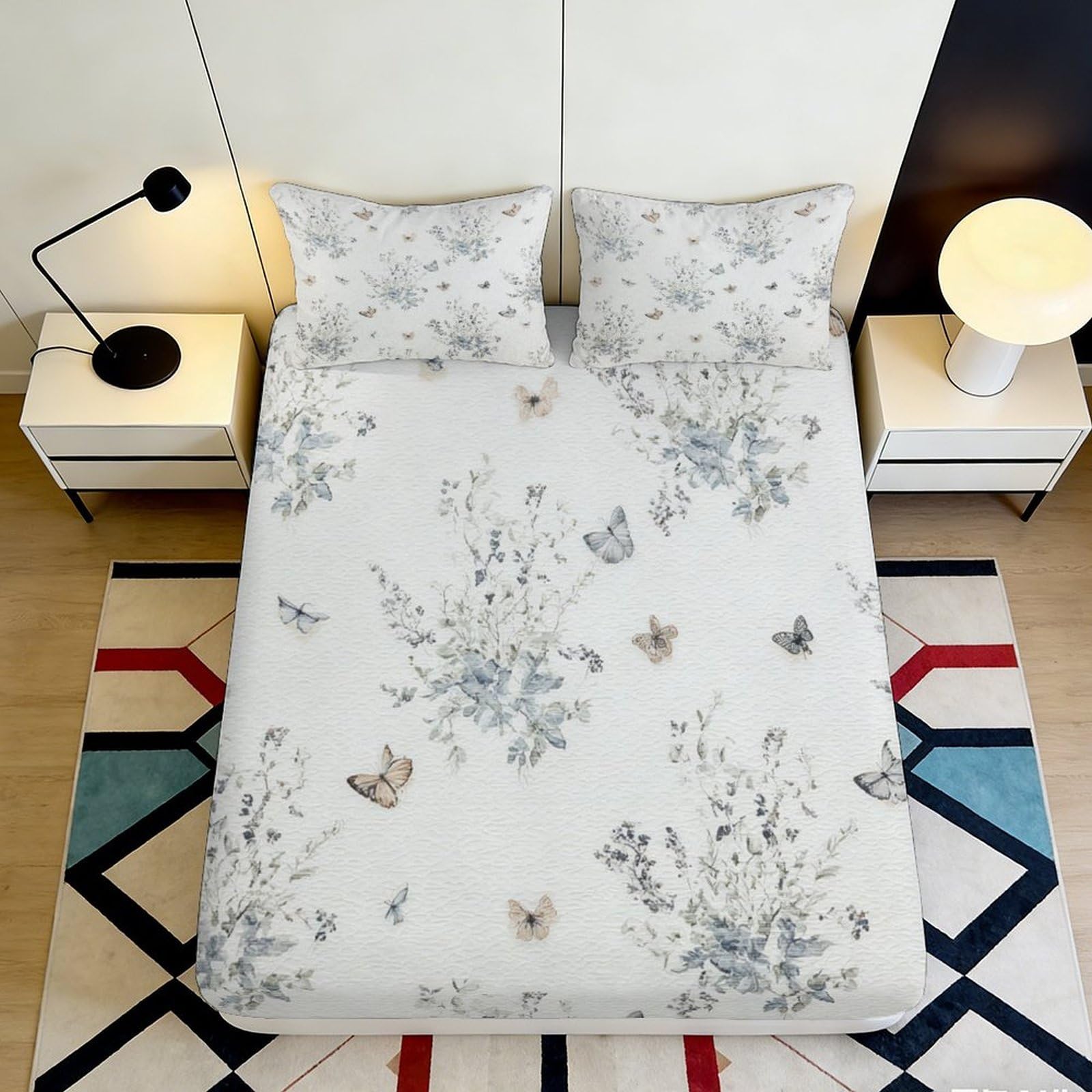 Jqzkxnhpbr Style-3 3D Printed Floral Butterfly Fitted Sheet Microfiber Soft Breathable Botanical Bed Cover For Bedroom Guestroom Mattress Protection Decor 90X200x25cm
