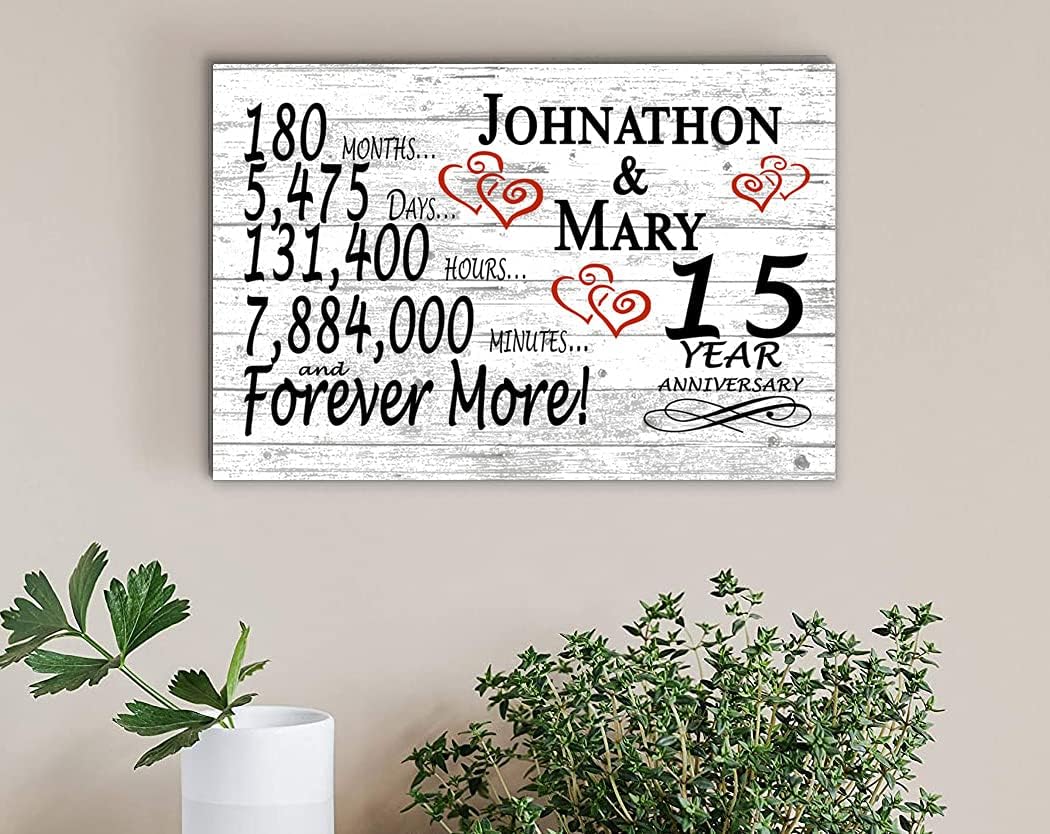 Personalized 15 Year Anniversary Sign Gift 15th Wedding Anniversary Present For Couple Days Minutes Years - Solid Wood - 16.5in x 10.5in x .75in (15 Year)