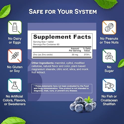 Miniatura 4 de Vitaminas solubles EZ Melts Zinc 30 mg cero azúcar sabor natural a arándanos libre de GMO pastillas de disolución rápida salud ósea e inmunitaria