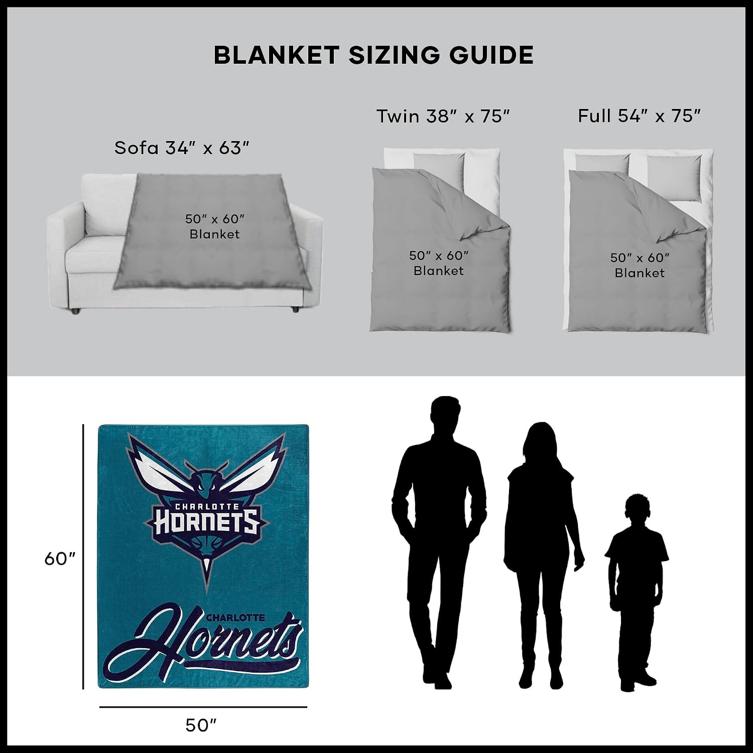 Northwest NBA Charlotte Hornets Raschel Throw Blanket, 50" x 60", Signature