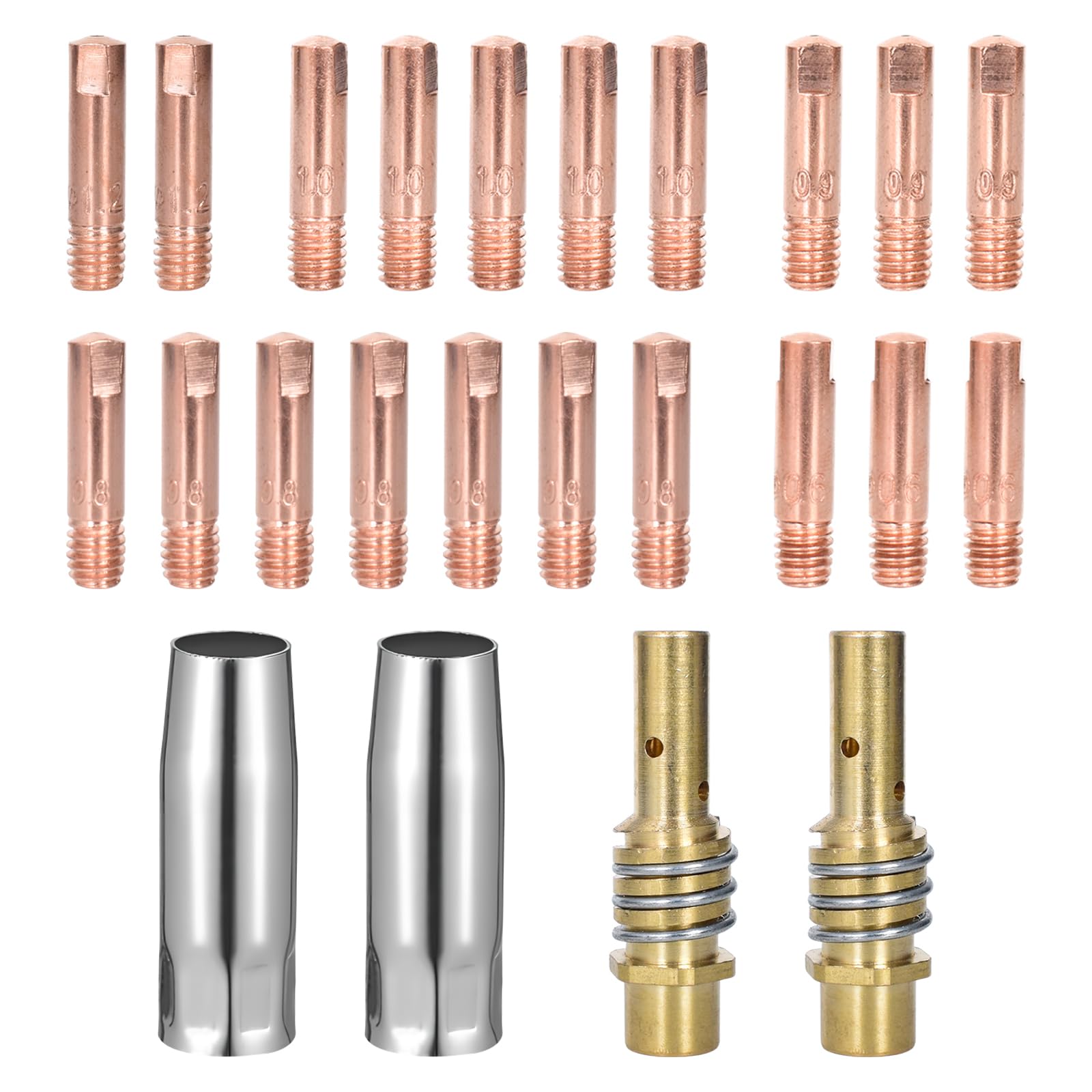 Zestaw 24 szt. latarki lutowniczej, akcesoria spawalnicze, do 15AK MB15, 2 dysze gazowe, 2 uchwyty dysz, 20 szt. bitów stykowych M6 0,6 mm, 0,8 mm, 0,9 mm, 1,0 mm, 1,2 mm