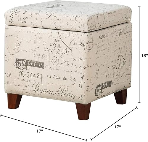 Miniatura 7 de Adeco Taburete de almacenamiento con diseño de escritura de tela, tapa con bisagras, patas de madera maciza, otomanas de 18 pulgadas de altura y 3D