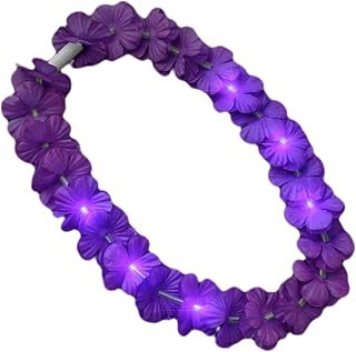 blinkee LED Hawaiian Flower Lei Necklace - Purple Light-Up Luau Party Accessory: Non-Metallic, 6 LEDs, Replaceable Batteries