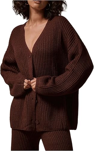 MakeMeChic Women's Fall Chunky Button Down Cardigan Long Sleeve V Neck Rib Knitt