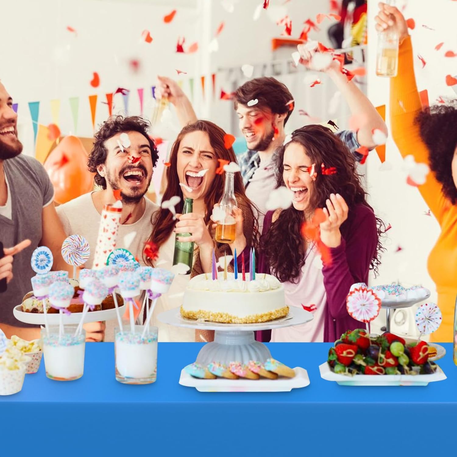 Tovaglia Blu E Oro Con Pois Dorati - 137x274 Cm In Plastica Biodegradabile Per Feste E Compleanni - Foto 8