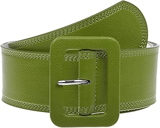 Women's 2 1/4" Wide High Waist Rectangular Stitch-edged Leather Belt