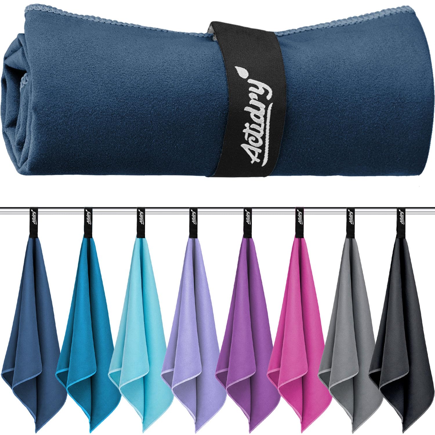 Actidry Navy Blue Giant Microfiber Towel Xl (100X200 Cm) - Quick Dry Beach Blanket, Oversized Pool & Sauna Towel
