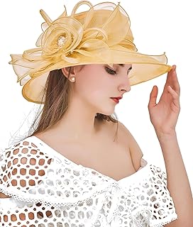 Women Derby Fascinator Hat Organza Church Wedding Hats Wide Brim Cocktail Tea Party Hat