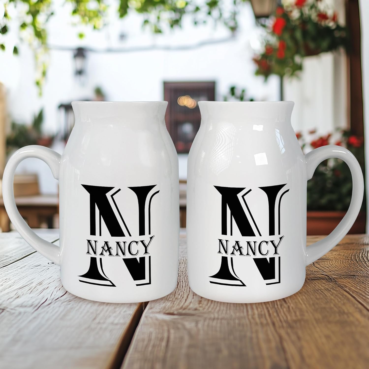 Personalized Initial Monogram Flower Bud Vase, Custom Elegant Alphabet Milk Jug Pitcher with Letter & Name, Gift Unique for Grandma, Garden Decor Keepsake