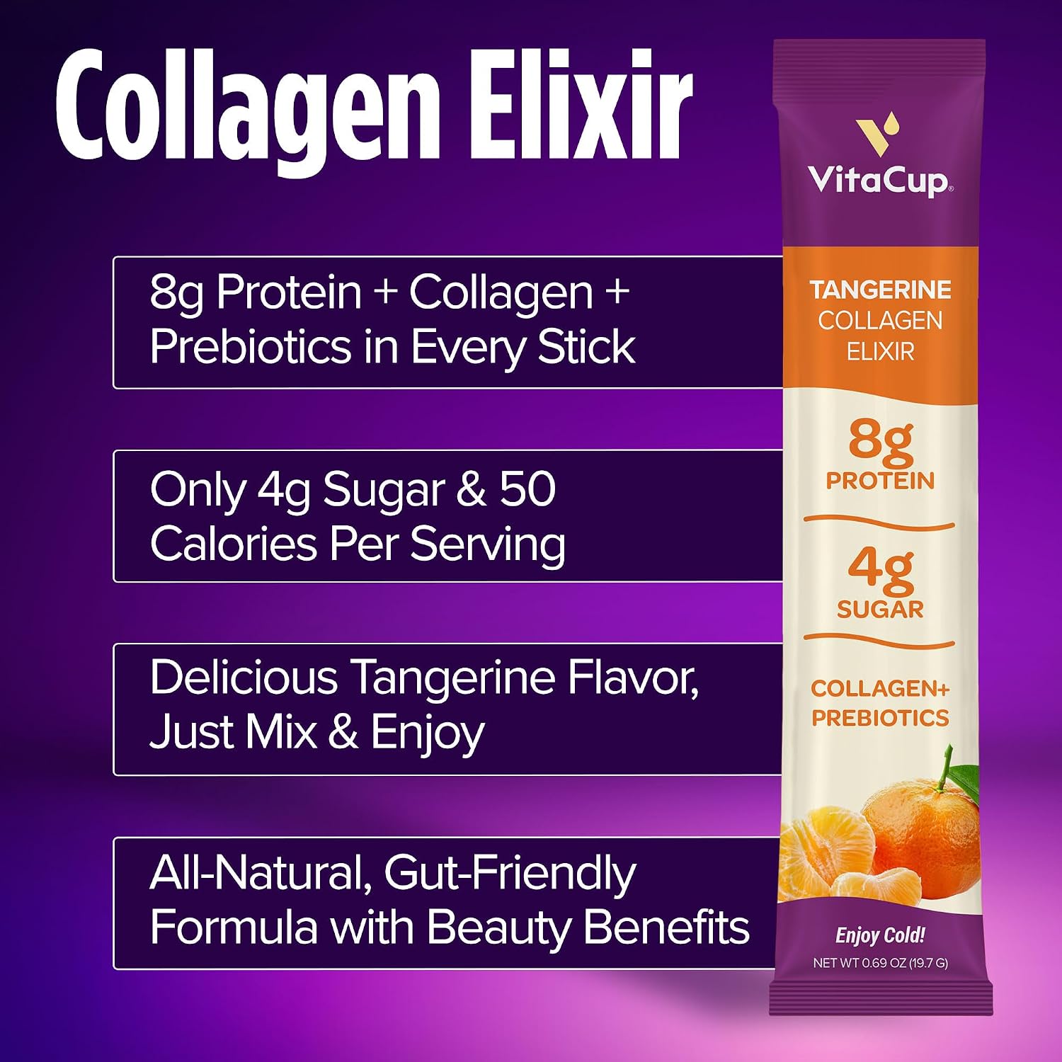 VitaCup Tangerine Flavored Collagen Refresher Drink Mix, 10ct image 3