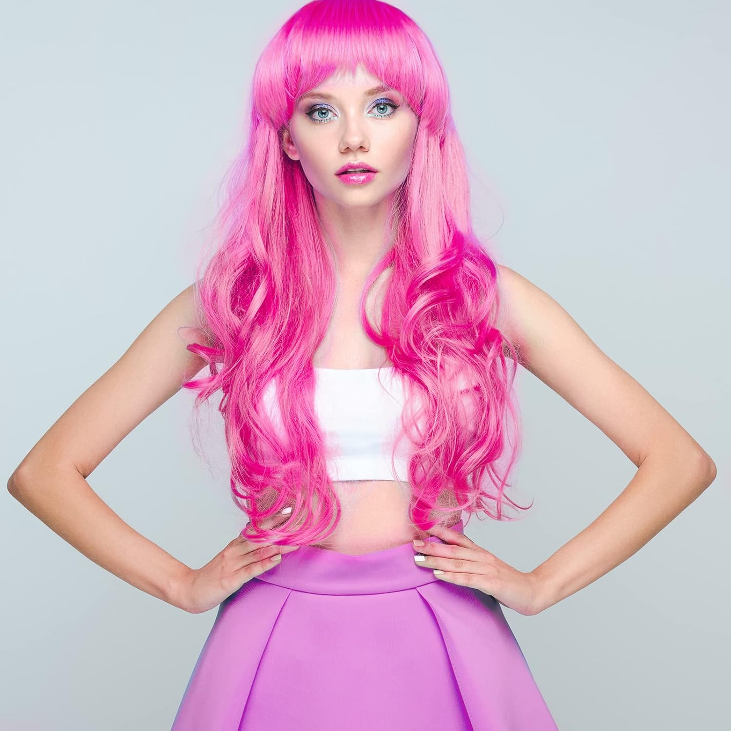 PLULON Colorful Wigs for Women, 8 Pieces Colorful Long Curly Wigs Neon Party Wigs Hair Wig Wavy Hair Wigs for Neon Bachelorette Party Accessories Halloween Costumes - Image 7