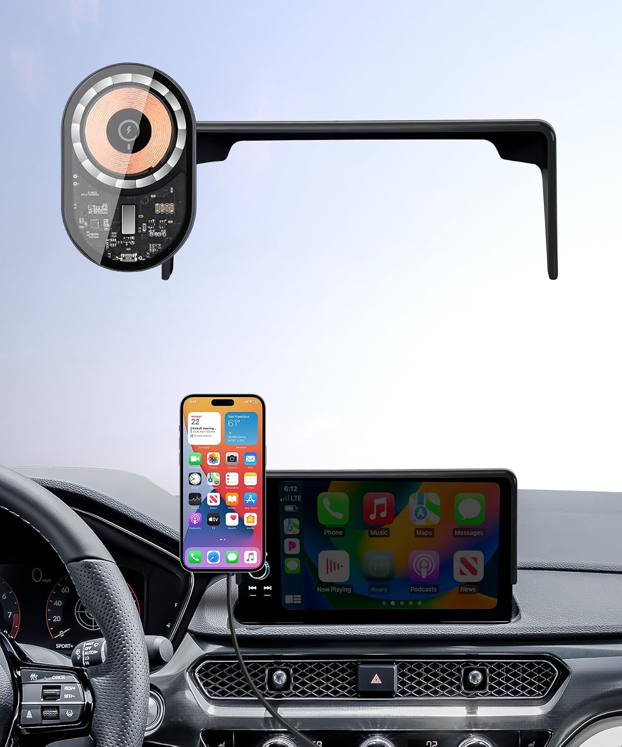 Wireless Charging Car Phone Holder for Acura Integra 2023-2025 / Integra Type S 2024-2025 / ADX 2025, 7/9" Screen Fixed Clip, 360° Rotation Car Phone Mount Compatible with MagSafe