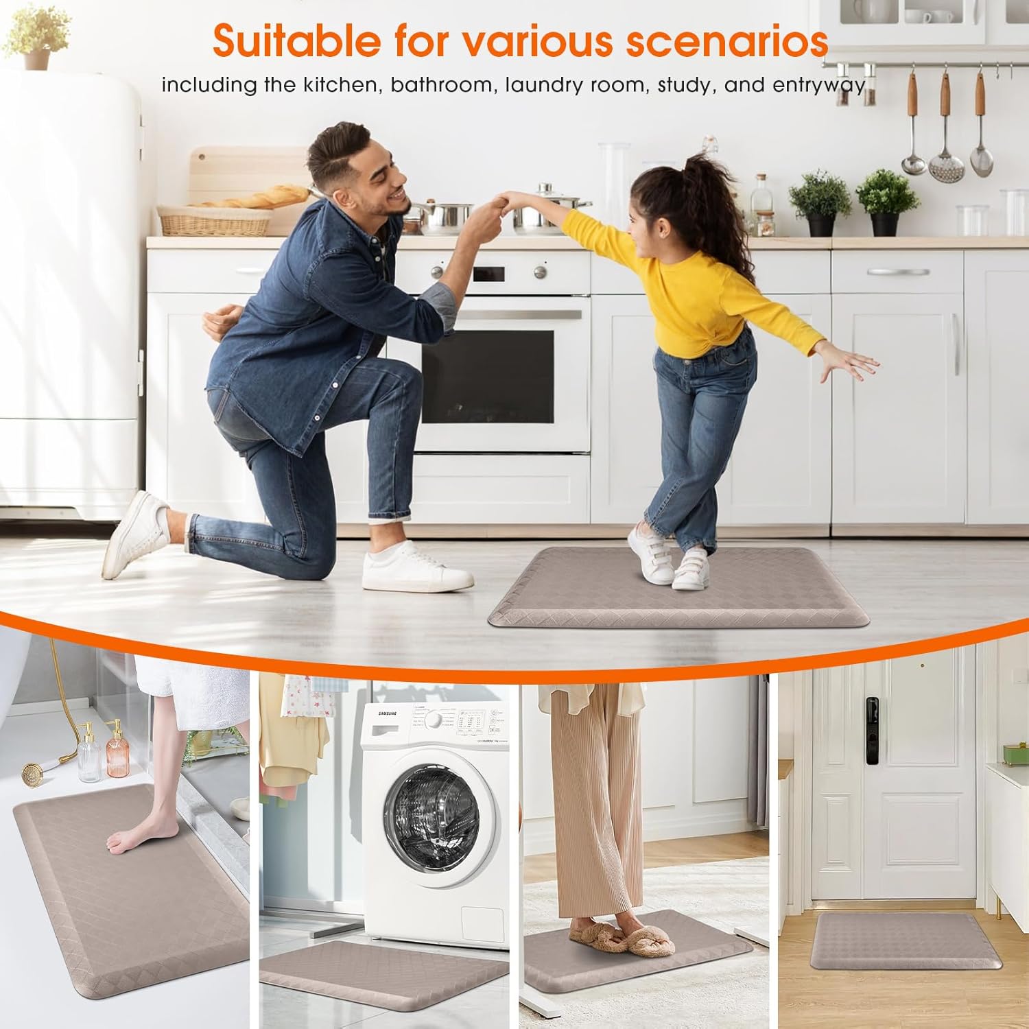 4/5 Inch Extra Thick Kitchen Mats for Floor,Non Slip Anti Fatigue Kitchen Rugs,Waterproof Stain Resistant Sink Mat,Cushioned Standing and Comfort Mats for Office (17"x28" Khaki)
