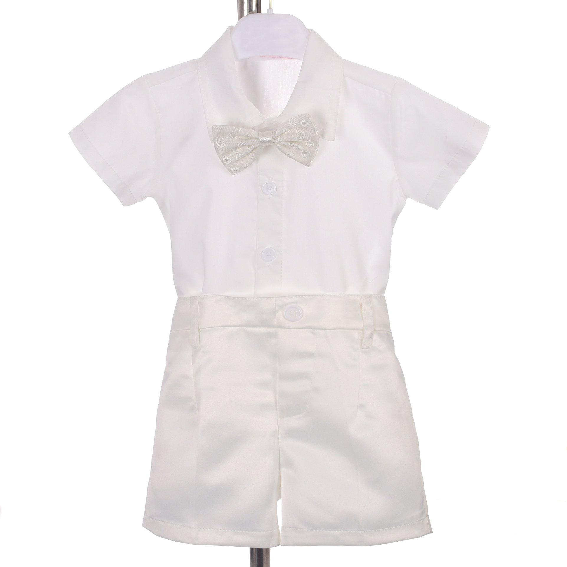 Lito Angels Baby Jungen 4 Teiliges Anzug Set mit Taufhaube, Taufe Taufkleidung Taufanzug Kurzarm, Weiss/Elfenbein