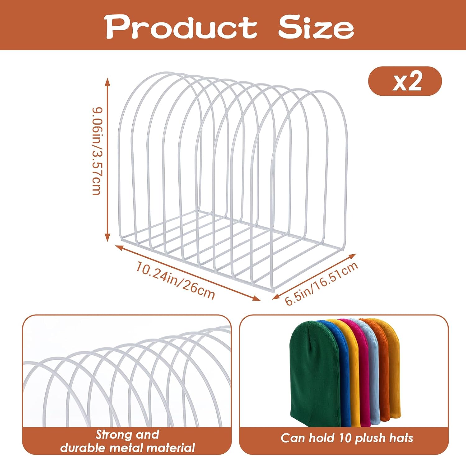 2 Pcs Heavy Duty Beanie Holder Organizer Knitted Hat Storage Rack Metal Cap Display Stand for Winter Swimming Hat Display Home Entryway Tabletop Bedroom Closet Dresser Room Office (White)