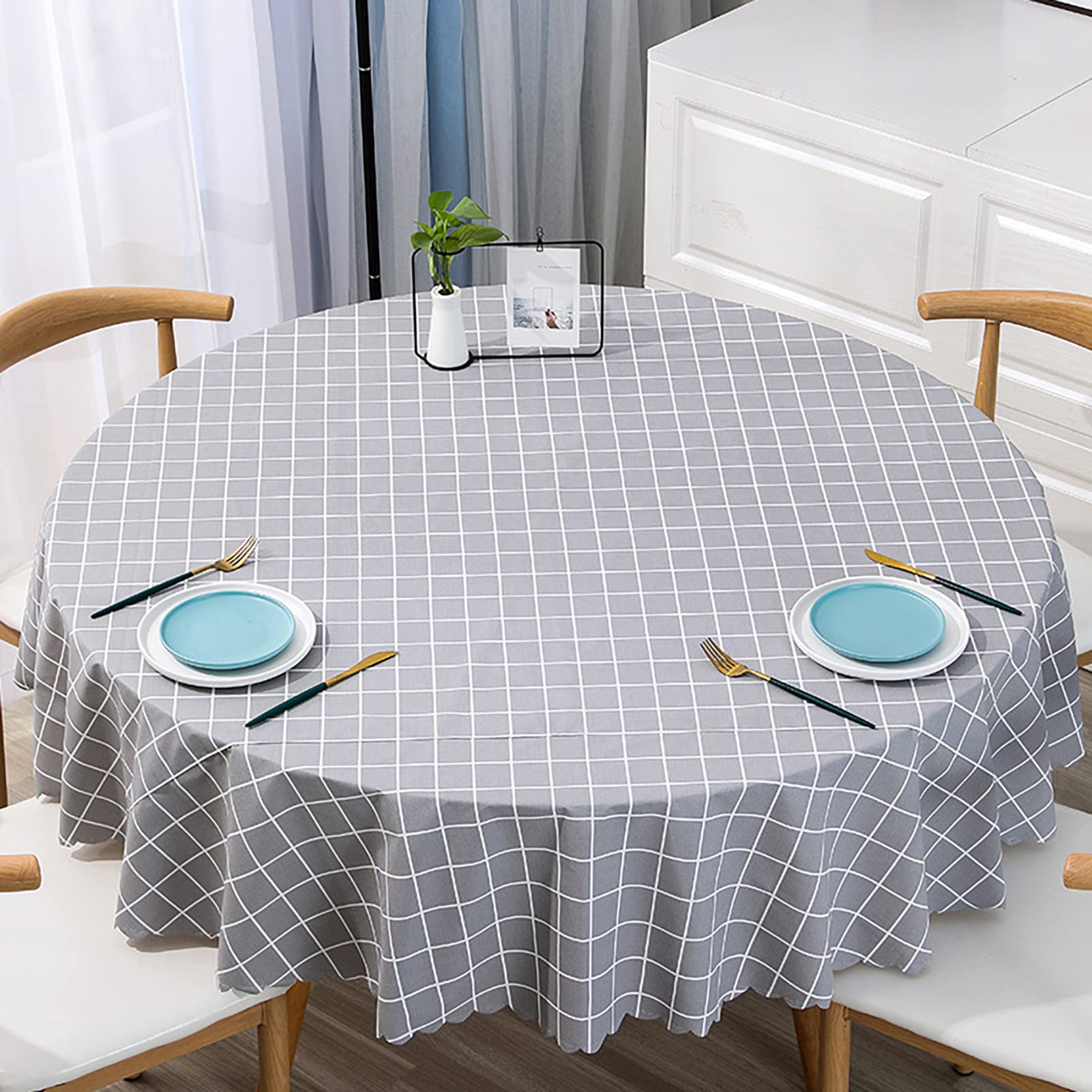 Nappe ronde imperméable en PVC de 180 cm, anti-graisse, facile à nettoyer, résistante aux taches, parfaite pour une fête de remise de diplôme, un anniversaire, une célébration sans plis