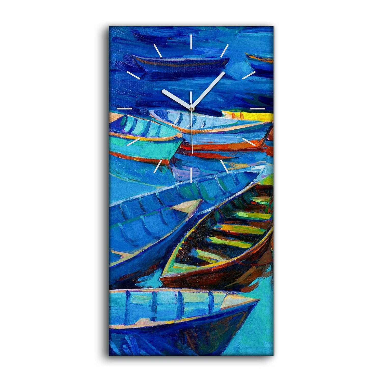 Horloge sur toile déco salon moderne tableau mural bleu azur silencieux