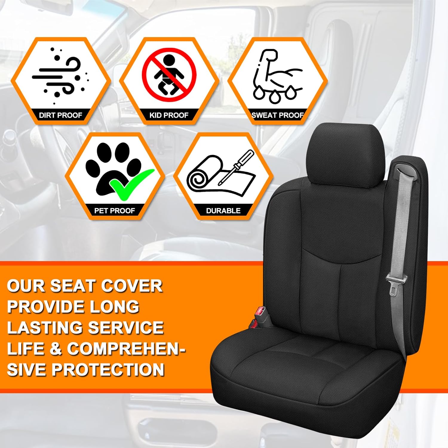 Front & Rear Seat Covers Compatible with 1999-2006 Chevy/GMC 1500, Heavy Duty Knitted Fabric Complete Set, Rear Seat No Cup Holders Opening