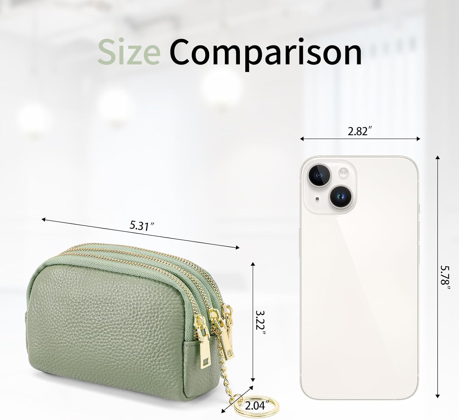 SENDEFN Small Coin Purse Leather 3 Zippered Change Pouch Wallet with Key Ring for Women - Image 3